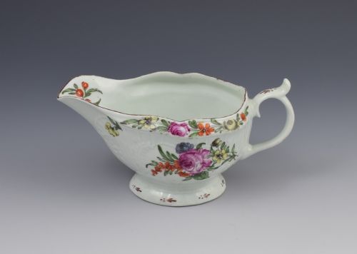 fig 1. Fine First Period Worcester Small Polychrome Sauceboat c.1760 Sauce Boat