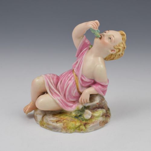 Victorian Royal Worcester Figure Boy Feasting Eating Grapes