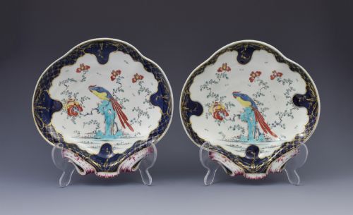 Pair First Period Worcester Sir Joshua Reynolds Shell Dessert Dishes C.1770