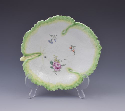 First Period Worcester Polychrome Fig Leaf Dish Ex-zorensky, C.1758
