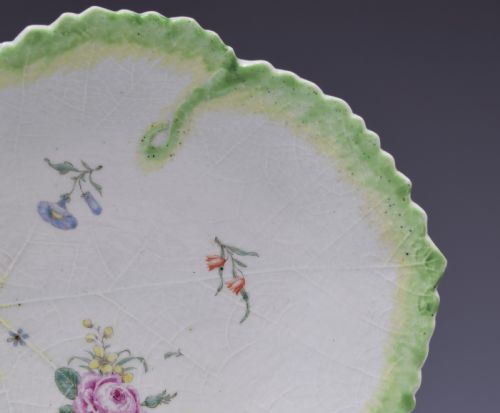 fig 1. First Period Worcester Polychrome Fig Leaf Dish Ex-Zorensky, c.1758