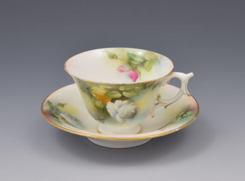 Edwardian Royal Worcester Cup & Saucer Hadley Roses 1909