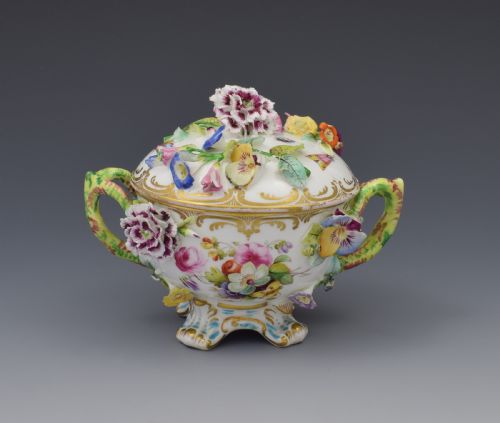Coalport Coalbrookdale Style Flower Encrusted Cup & Cover