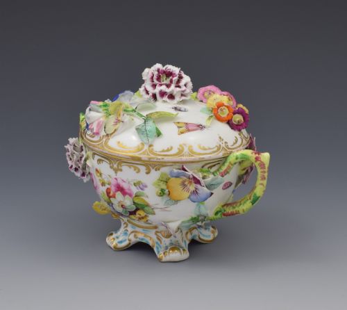 fig 1. Coalport Coalbrookdale Style Flower Encrusted Cup & Cover