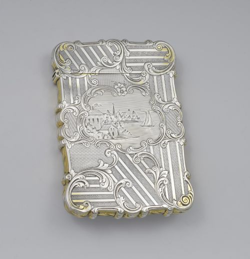 fig 1. Victorian Silver Card Case Nathaniel Mills Engraved Lake Coastal Scene
