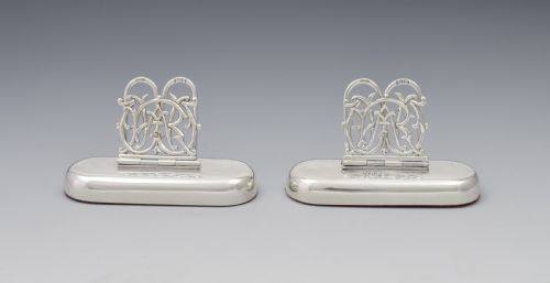 fig 1. Pair Victorian Silver Custom Monogram Hinged Menu Place Card Holders RW