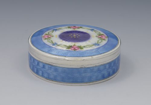 fig 2. Fine German 935 Silver & Guilloche Enamel Box With Painted Flowers c.1920