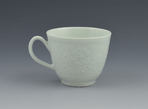 First Period Worcester White Glazed Chrysanthemum Relief Moulded Coffee Cup