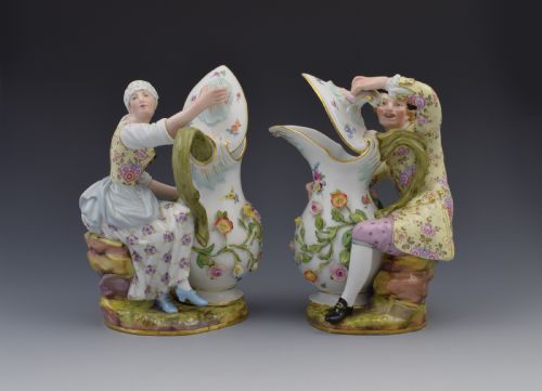 Pair of 19thc Meissen Porcelain Figural Ewers
