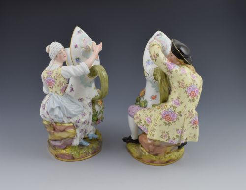 fig 1. Pair Of 19thC Meissen Porcelain Figural Ewers