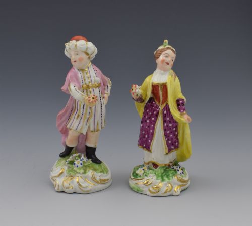 Pair 18th Century Derby Porcelain Figures Small Turks