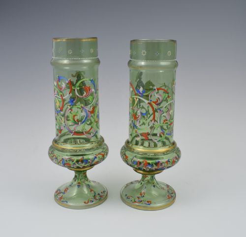fig 2. Pair Of Bohemian Meyr's Neffe Glass Enamelled Historismus Vases