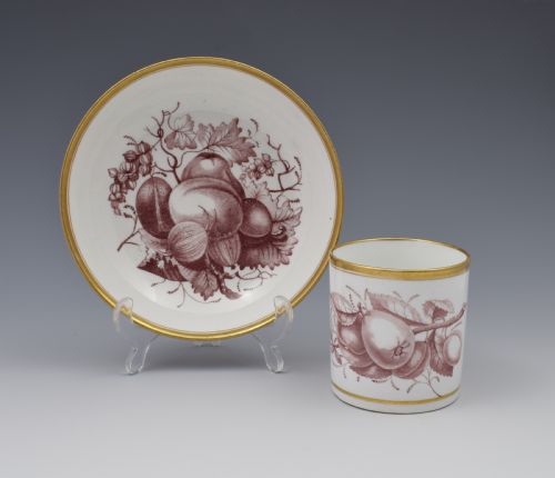 Spode Bat Print Fruit Pattern Coffee Can & Saucer C.1810