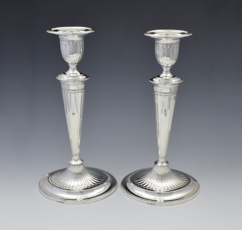 Large Pair Sterling Silver Adam Style Candlesticks Sheffield 1923