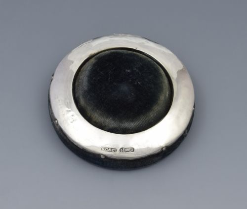 Edwardian Silver & Velvet Ring Pin Cushion / Hat Pin Stand