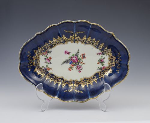 First Period Worcester Wet Blue Lozenge Dish Floral C.1775
