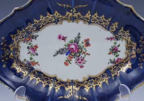 fig 1. First Period Worcester Wet Blue Lozenge Dish Floral c.1775
