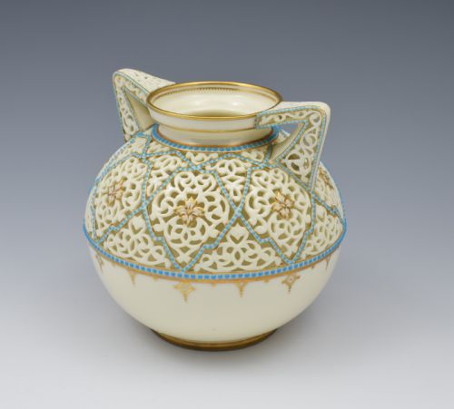 Grainger & Co. Worcester Reticulated Porcelain Vase by Alfred