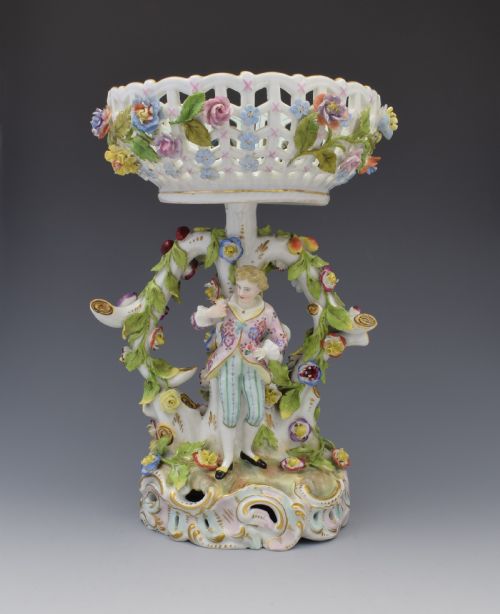 19thc Carl Thieme Dresden Figural Table Bonbon Basket Centrepiece