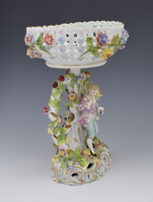 fig 1. 19thC Carl Thieme Dresden Figural Table Bonbon Basket Centrepiece