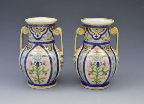 Pretty Pair Japanese Noritake Porcelain Vases C.1920s
