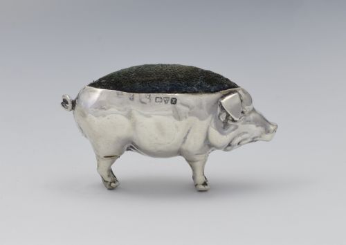 Edwardian Novelty Silver Pig Pin Cushion Chester 1910