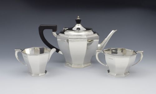 fig 1. Silver Art Deco 3 Piece Tea Set William Neale & Sons Ltd