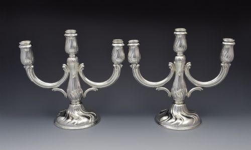Pair Art Deco German Sterling Silver Candelabra / Candlesticks