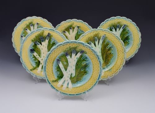 Set 6 Salins-les-bains French Majolica Asparagus Plates