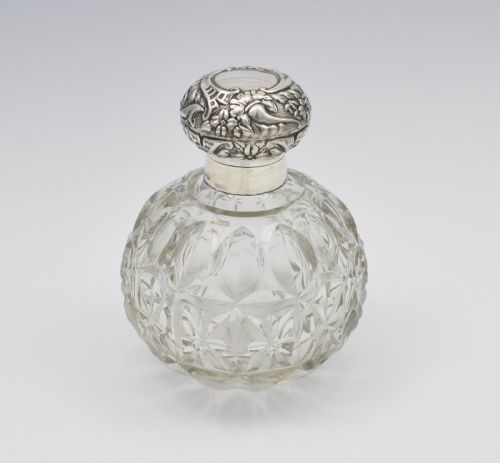 Large Edwardian Silver & Cut Glass Perfume Scent Bottle