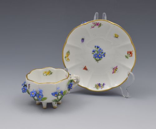 Meissen Forget-me-not Flower Encrusted Cabinet Cup & Saucer