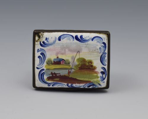 18th Century Staffordshire Bilston Enamel Fishing Scene Snuff Box