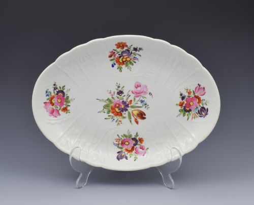 Georgian Coalport Blind Dulong Moulded Floral Oval Dish C.1815