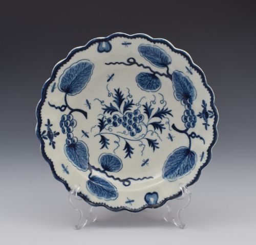 First Period Worcester Porcelain Rubber Tree Plant Dessert Plate C.1775