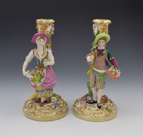 Fine Pair of Minton Porcelain Figural Candlesticks Model No. 192 C.1835