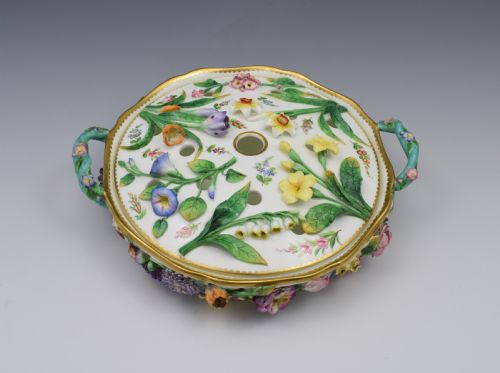 Fine Victorian Minton Regency Style Flower Encrusted Pot Pourri Dish