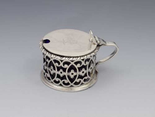 Georgian Pierced Silver Drum Mustard Pot 1773