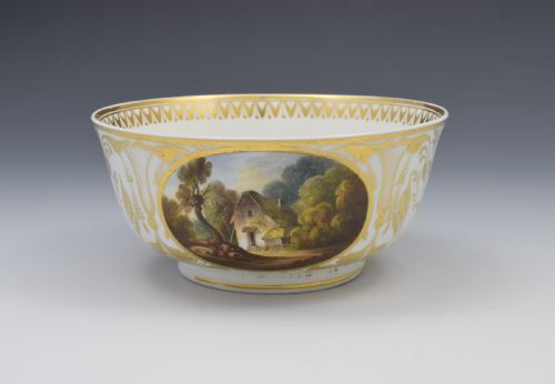 Large Georgian Derby Porcelain Named Landscape Views Slop Bowl