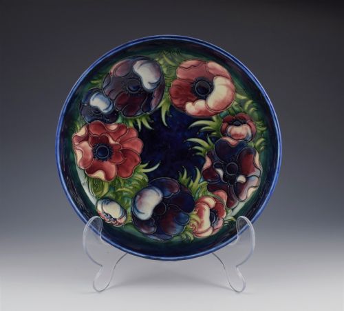 Large Walter Moorcroft Anemone Pattern Blue Ground Bowl