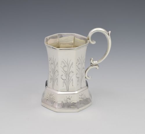 Unusual Early Victorian Octagonal Silver Christening Mug