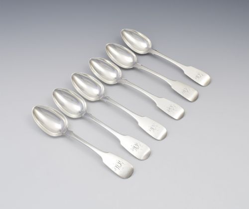 Set of 6 William IV Irish Silver Rat Tail Teaspoons Dublin