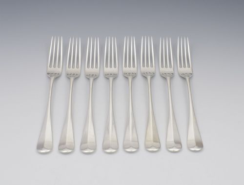 fig 1. Set Of 8 Victorian Scottish Silver Dinner Table Forks Edinburgh Cowan Family