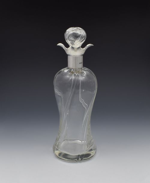 Edwardian Silver Mounted & Wrythen Glass Decanter Walker & Hall
