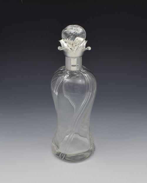 fig 1. Edwardian Silver Mounted & Wrythen Glass Decanter Walker & Hall