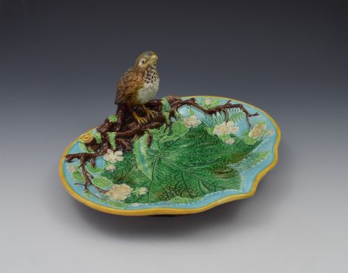 Victorian George Jones Majolica Thrush Bird Tray