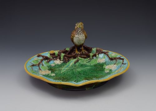 fig 1. Victorian George Jones Majolica Thrush Bird Tray