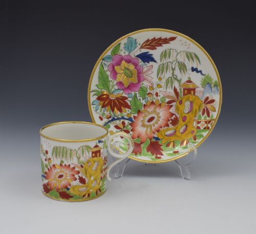 Unusual Worcester Barr Flight & Barr Porcelain Coffee Can & Saucer