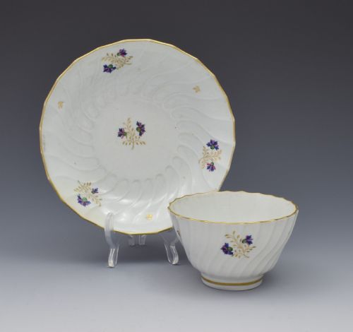 Flight Period Worcester Shanked Tea Bowl & Saucer Cornflower Sprigs C.1795