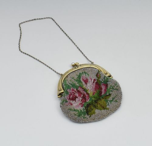 Edwardian American Gorham Silver Gilt Micro Beaded Evening Purse