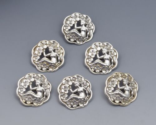 fig 1. Set Of 6 Art Nouveau Silver Buttons Levi & Salaman